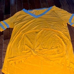 Maurices mustard yellow and grey striped shirt